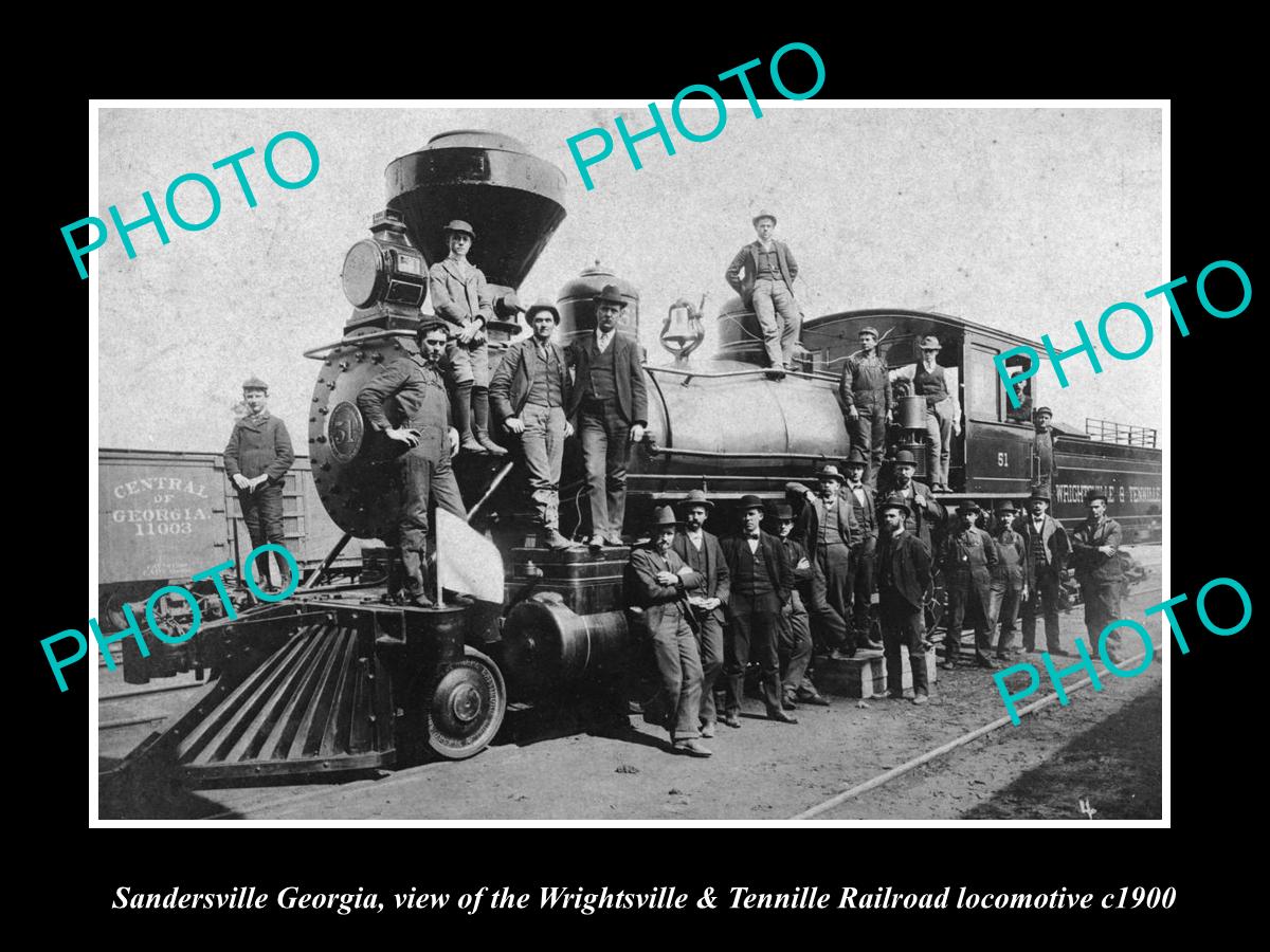 OLD HISTORIC PHOTO, SANDERSVILLE GEORGIA, WRIGHTSVILLE & TENNILLE RAILROAD c1900