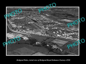 OLD LARGE HISTORIC PHOTO OF BRIDGEND WALES, AERIAL OF ORDNANCE FACTORY c1950 1