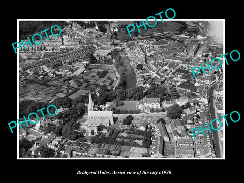 OLD LARGE HISTORIC PHOTO OF BRIDGEND WALES UK, AERIAL VIEW OF THE CITY c1930 1