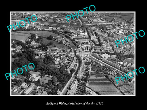 OLD LARGE HISTORIC PHOTO OF BRIDGEND WALES UK, AERIAL VIEW OF THE CITY c1930 2