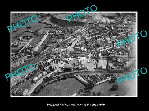 OLD LARGE HISTORIC PHOTO OF BRIDGEND WALES UK, AERIAL VIEW OF THE CITY c1930 3