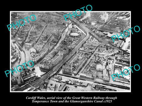 OLD LARGE HISTORIC PHOTO OF CARDIFF WALES, AERIAL OF GREAT WESTERN RAILWAY c1925