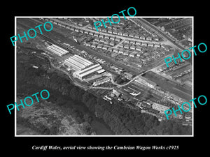 OLD LARGE HISTORIC PHOTO OF CARDIFF WALES, AERIAL VIEW CAMBRIAN WAGON WORKS 1925