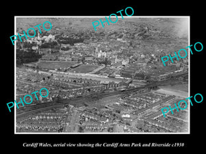 OLD LARGE HISTORIC PHOTO OF CARDIFF WALES, AERIAL VIEW OF CARDIFF ARMS PARK 1930