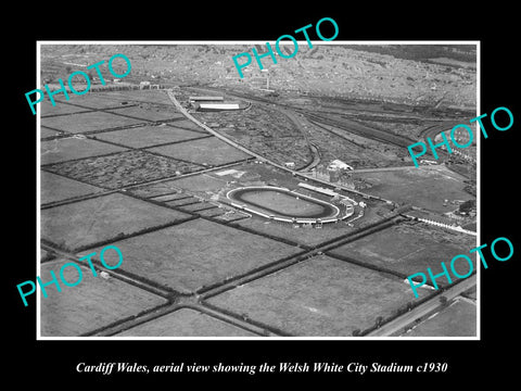 OLD LARGE HISTORIC PHOTO OF CARDIFF WALES, AERIAL VIEW WHITE CITY STADIUM c1930