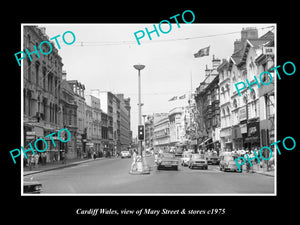 OLD LARGE HISTORIC PHOTO OF CARDIFF WALES, VIEW OF MARY ST & STORES c1975