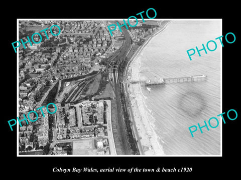 OLD LARGE HISTORIC PHOTO OF COLWYN BAY WALES, AERIAL VIEW OF TOWN & BEACH 1920 1