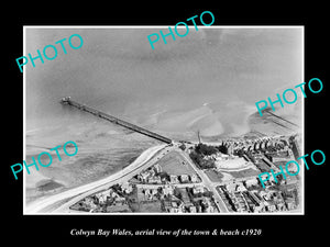 OLD LARGE HISTORIC PHOTO OF COLWYN BAY WALES, AERIAL VIEW OF TOWN & BEACH 1920 2