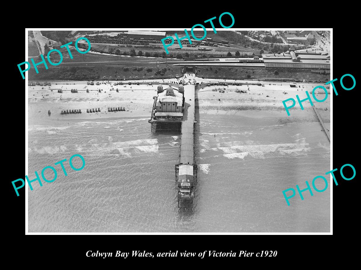 OLD LARGE HISTORIC PHOTO OF COLWYN BAY WALES, AERIAL VIEW OF VICTORIA PIER c1920