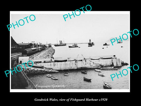 OLD LARGE HISTORIC PHOTO OF GOODWICK WALES, VIEW OF FISHGUARD HARBOUR c1920