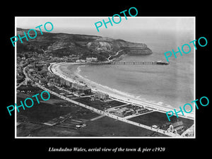 OLD LARGE HISTORIC PHOTO OF LLANDUDNO WALES, AERIAL VIEW OF TOWN & PIER c1920 1