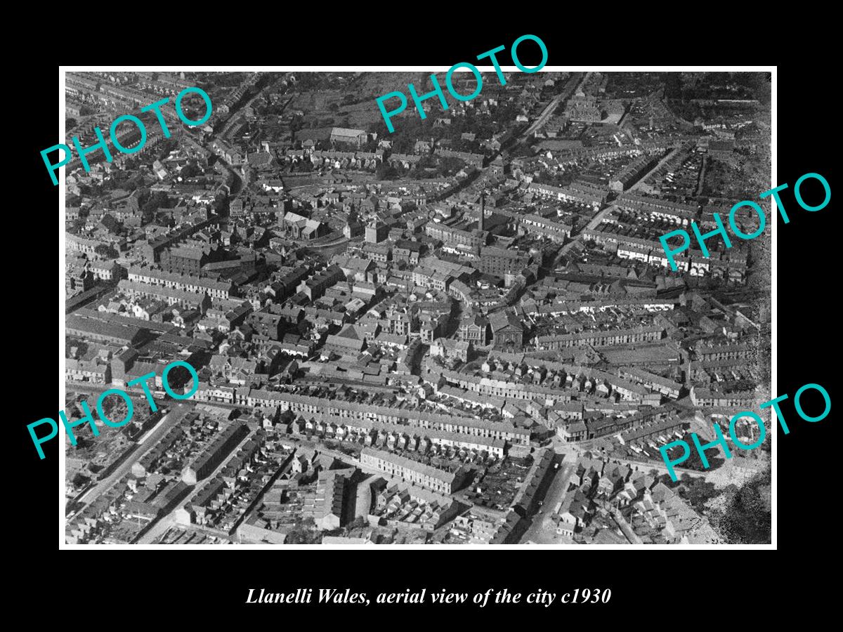 OLD LARGE HISTORIC PHOTO OF LLANELLI WALES, AERIAL VIEW OF THE CITY c1930