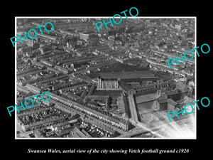 OLD LARGE HISTORIC PHOTO OF SWANSEA WALES, AERIAL VIEW OF VETCH STADIUM c1920