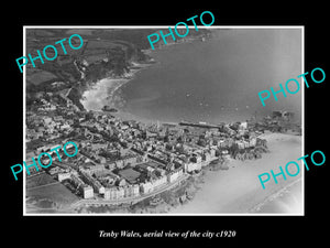 OLD LARGE HISTORIC PHOTO OF TENBY WALES, AERIAL VIEW OF THE TOWN c1920 1