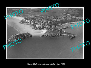 OLD LARGE HISTORIC PHOTO OF TENBY WALES, AERIAL VIEW OF THE TOWN c1920 2