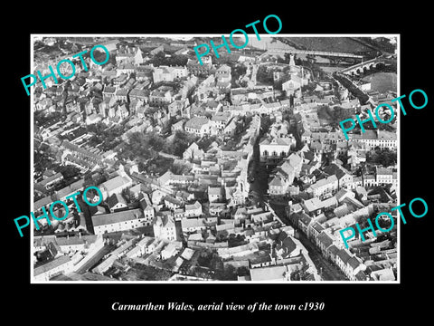 OLD LARGE HISTORIC PHOTO OF CARMARTHEN WALES UK, AERIAL VIEW OF THE TOWN c1930 1