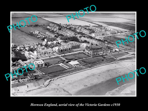 OLD LARGE HISTORIC PHOTO OF HORNSEA ENGLAND, VIEW OF VICTORIA GARDENS c1930