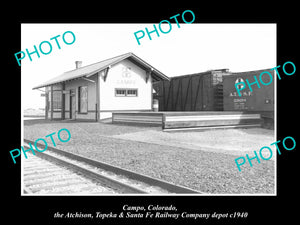 OLD LARGE HISTORIC PHOTO OF CAMPO COLORADO, THE SANTA FE RAILROAD DEPOT c1940