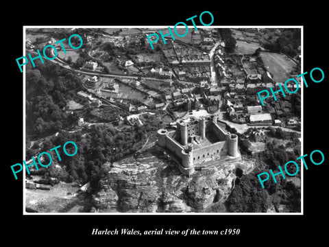 OLD LARGE HISTORIC PHOTO OF HARLECH WALES, AERIAL VIEW OF THE TOWN c1950 2