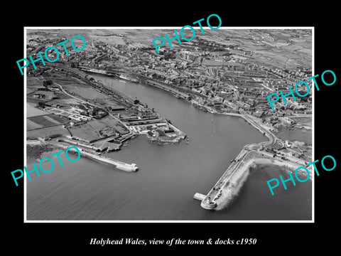 OLD LARGE HISTORIC PHOTO OF HOLYHEAD WALES, VIEW OF THE TOWN & DOCKS c1950 2