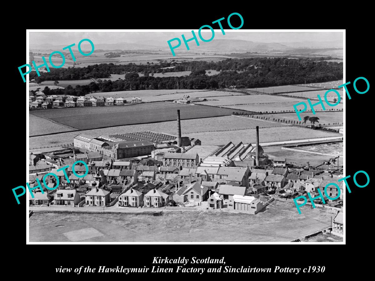 OLD LARGE HISTORIC PHOTO OF KIRKCALDY SCOTLAND, THE LINEN & POTTERY FACTORY 1930