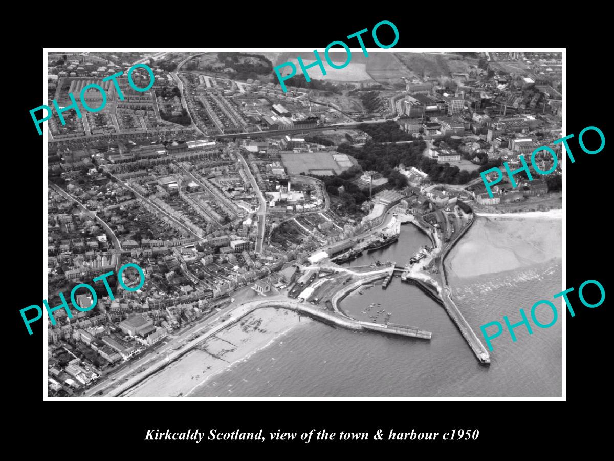 OLD LARGE HISTORIC PHOTO OF KIRKCALDY SCOTLAND, THE TOWN & HARBOUR c1950 1