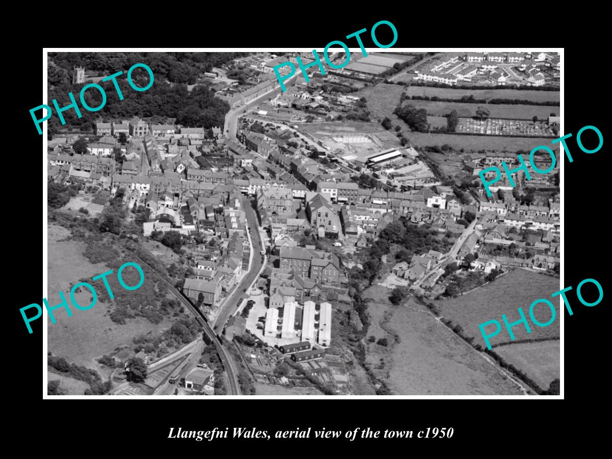 OLD LARGE HISTORIC PHOTO OF LLANGFNI WALES, AERIAL VIEW OF THE TOWN c1950 1