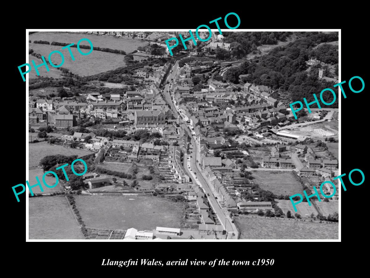 OLD LARGE HISTORIC PHOTO OF LLANGFNI WALES, AERIAL VIEW OF THE TOWN c1950 2