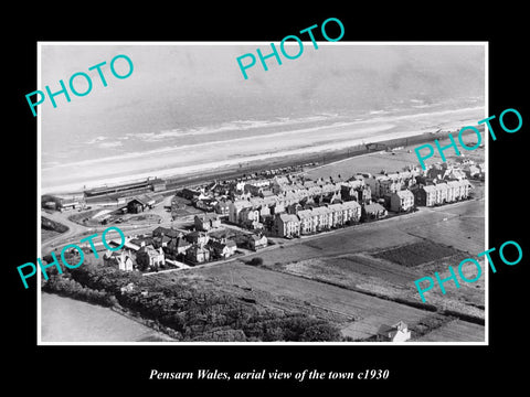 OLD LARGE HISTORIC PHOTO OF PENSARN WALES, AERIAL VIEW OF THE TOWN c1930