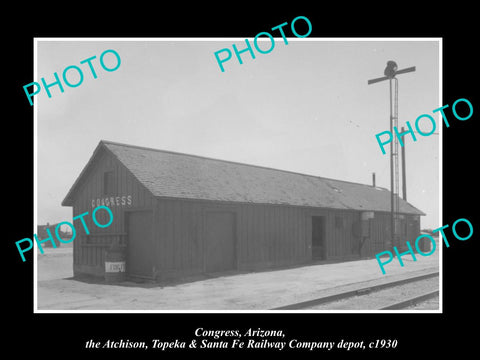 OLD LARGE HISTORIC PHOTO OF CONGRESS ARIZONA, SANTA FE RAILROAD DEPOT c1930