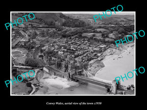 OLD LARGE HISTORIC PHOTO OF CONWY WALES, VIEW OF THE TOWN & CASTLE c1950