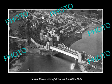 OLD LARGE HISTORIC PHOTO OF CONWY WALES, VIEW OF THE TOWN & CASTLE c1920