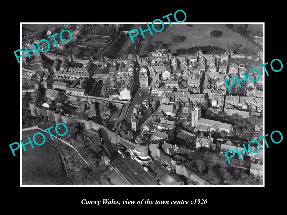 OLD LARGE HISTORIC PHOTO OF CONWY WALES, VIEW OF THE TOWN CENTRE c1920 1