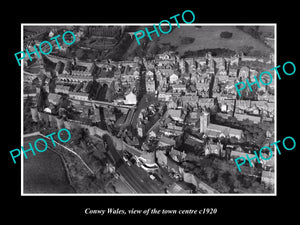 OLD LARGE HISTORIC PHOTO OF CONWY WALES, VIEW OF THE TOWN CENTRE c1920 1