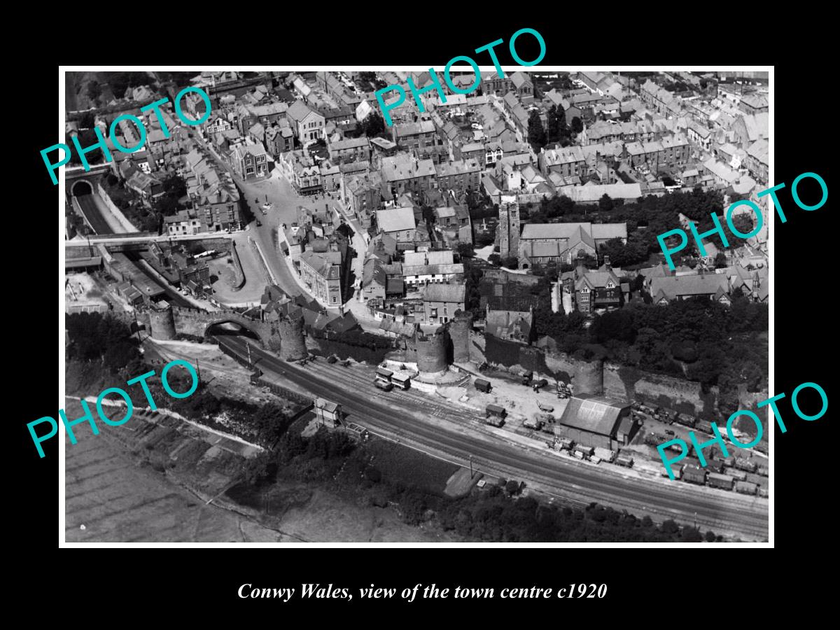 OLD LARGE HISTORIC PHOTO OF CONWY WALES, VIEW OF THE TOWN CENTRE c1920 2