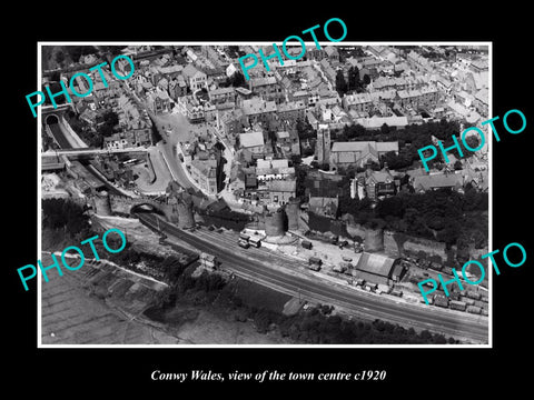 OLD LARGE HISTORIC PHOTO OF CONWY WALES, VIEW OF THE TOWN CENTRE c1920 2