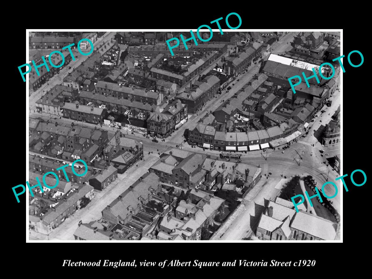 OLD LARGE HISTORIC PHOTO OF FLEETWOOD ENGLAND, ALBERT SQ & VICTORIA ST c1920