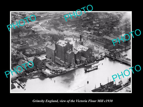 OLD LARGE HISTORIC PHOTO OF GRIMSBY ENGLAND, THE VICTORIA FLOUR MILL c1930