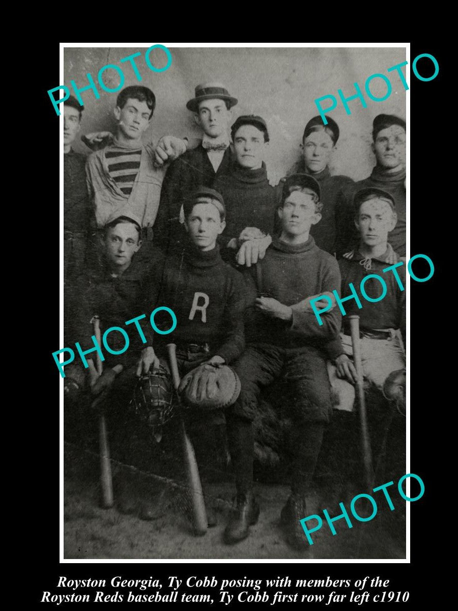 OLD LARGE HISTORIC PHOTO OF ROYSTON GEORGIA, TY COBB WITH THE BASEBALL TEAM 1910