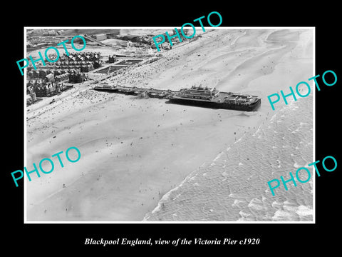 OLD LARGE HISTORIC PHOTO OF BLACKPOOL ENGLAND, VIEW OF VICTORIA PIER c1920