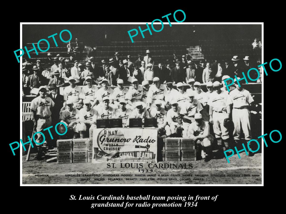 OLD LARGE HISTORIC PHOTO OF St LOUIS CARDINALS BASEBALL TEAM, 1934 RADIO PRMO