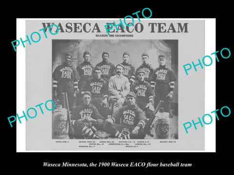 OLD LARGE HISTORIC PHOTO OF WASECA MINNESOTA, THE EACO FLOUR BASEBALL TEAM c1900