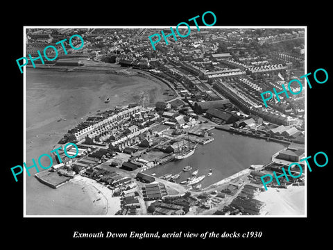 OLD LARGE HISTORIC PHOTO OF EXMOUTH DEVON ENGLAND, VIEW OF THE DOCKS c1930
