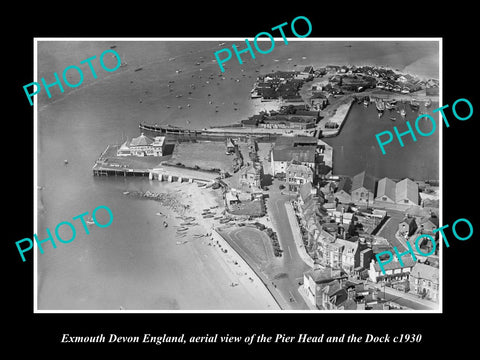 OLD LARGE HISTORIC PHOTO OF EXMOUTH DEVON ENGLAND, THE PIER HEAD & DOCK c1930