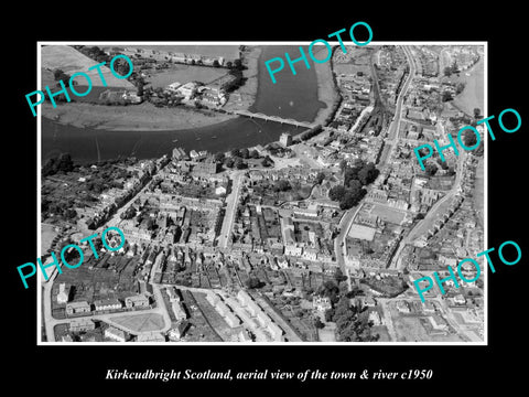 OLD LARGE HISTORIC PHOTO OF KIRKCUDBRIGHT SCOTLAND, THE TOWN & RIVER c1950