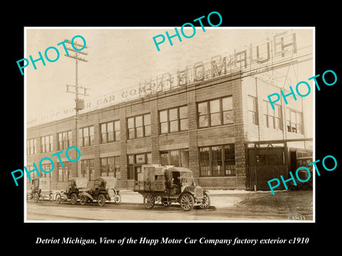 OLD LARGE HISTORIC PHOTO OF DETROIT MICHIGAN, HUPMOBILE HUPP CAR FACTORY c1910