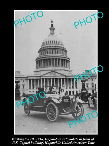 OLD LARGE HISTORIC PHOTO OF WASHINGTON DC, HUPMOBILE AT THE CAPITOL US TOUR 1916