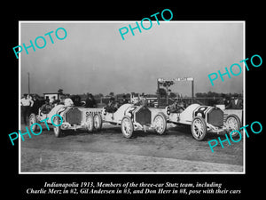 OLD LARGE HISTORIC PHOTO OF STUTZ RACING TEAM CARS AT THE INDIANAPOLIS 500 1913