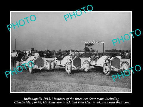 OLD LARGE HISTORIC PHOTO OF STUTZ RACING TEAM CARS AT THE INDIANAPOLIS 500 1913