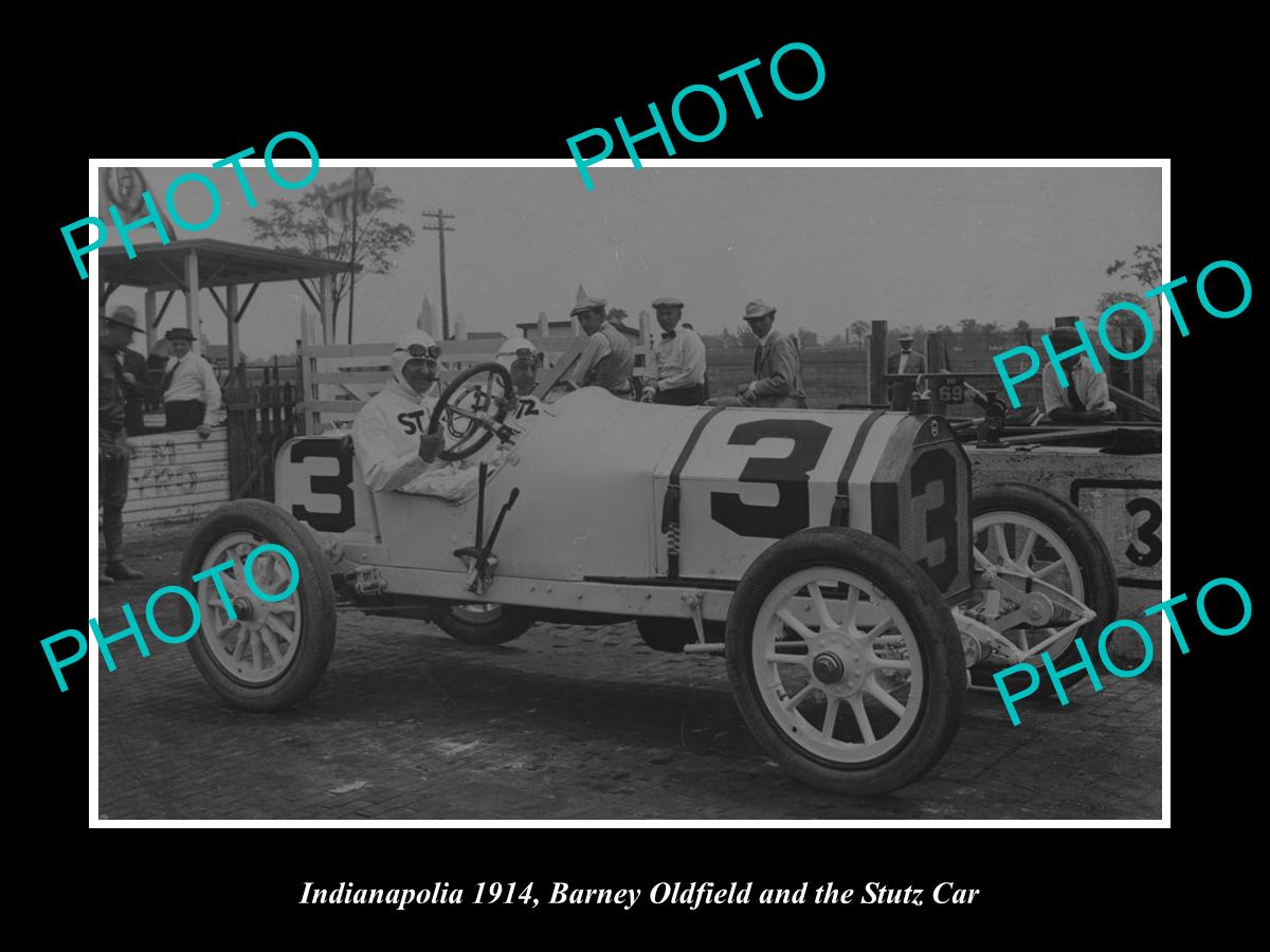 OLD LARGE HISTORIC PHOTO OF BARNEY OLDFIELD STUTZ RACING, INDIANAPOLIS 500 1914